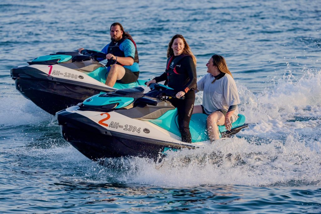 two jet skis hire with happy riders brighton coast